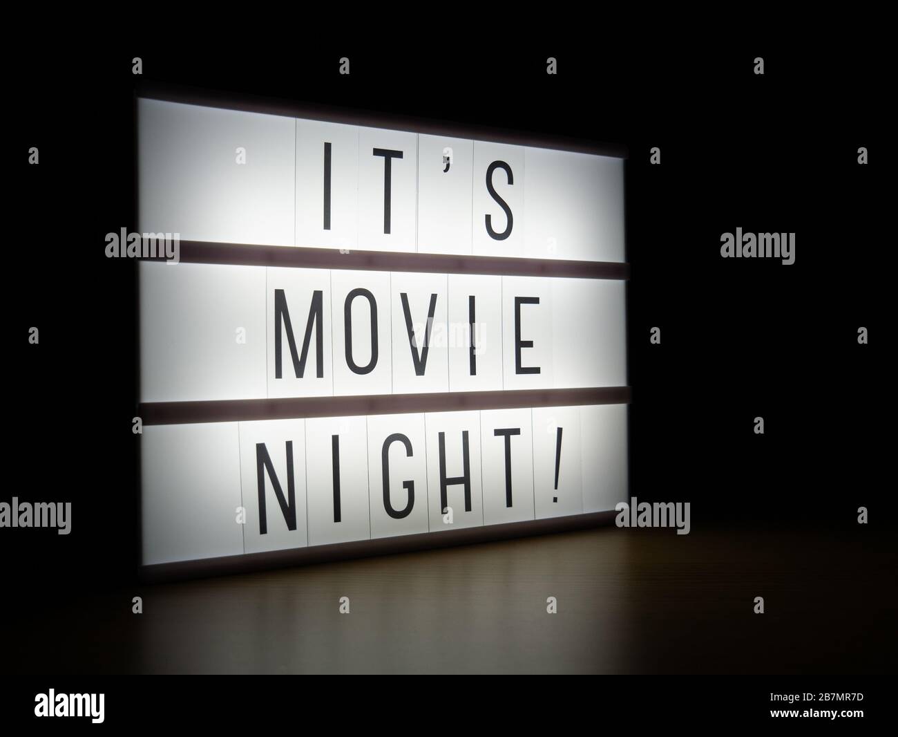 Led Light Box It S Movie Night Sign In Dark Stock Photo Alamy