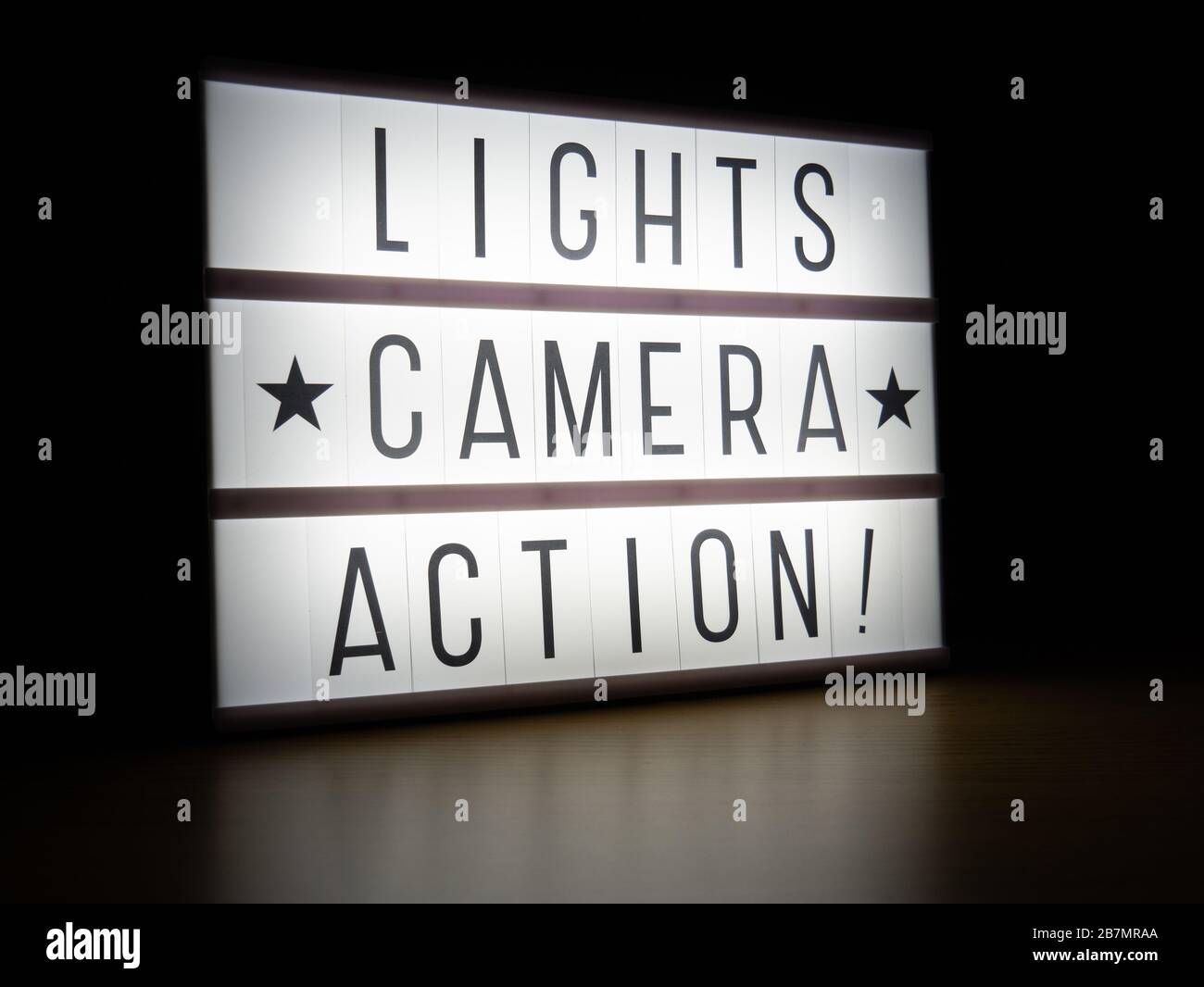 LED light box lights camera action sign in dark Stock Photo Alamy