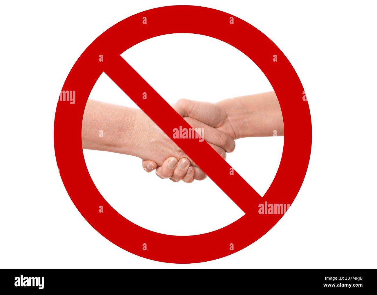 No shaking hands or handshake prohibition sign - hygiene and social distancing measure to avoid corona virus infection during pandemic Stock Photo