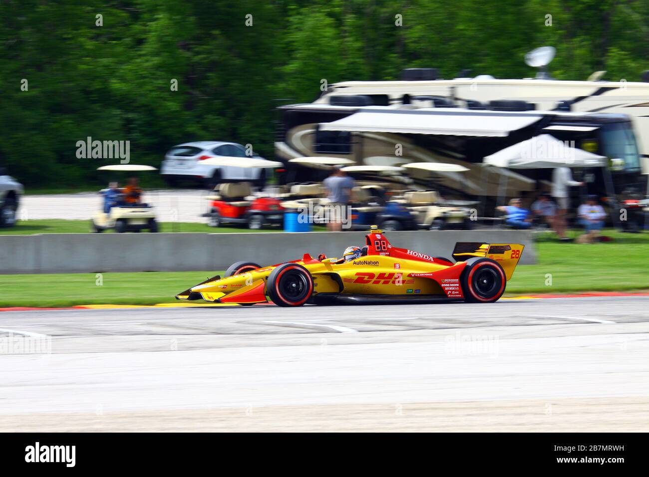Elkhart Lake, Wisconsin - June 21, 2019: 28 Ryan Hunter-Reay, USA, Andretti Autosport, REV Group Grand Prix at Road America, on course for practice se Stock Photo