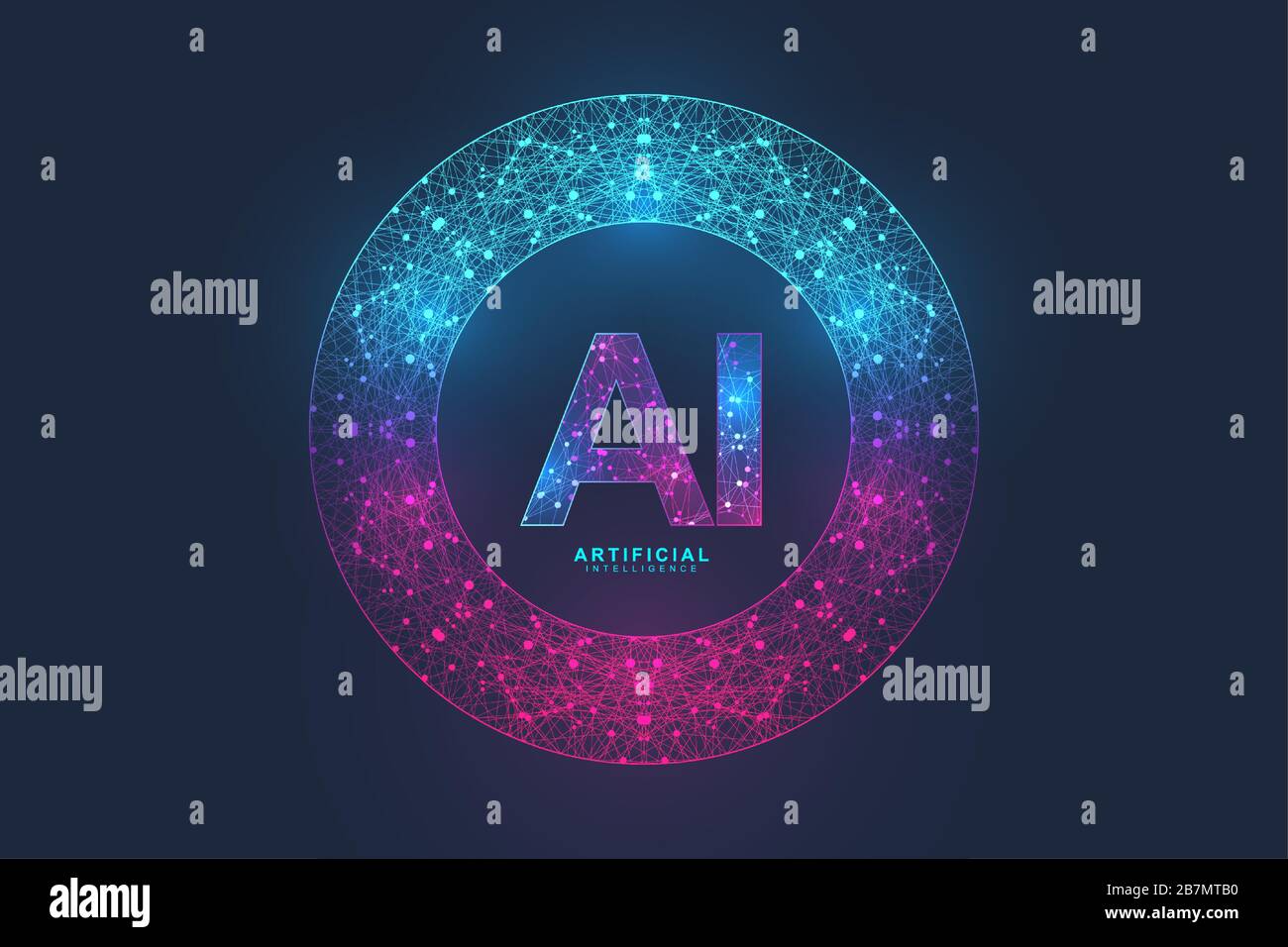 Artificial Intelligence Logo Plexus effect. Artificial Intelligence and Machine Learning Concept. Vector symbol AI. Neural networks and another modern Stock Vector