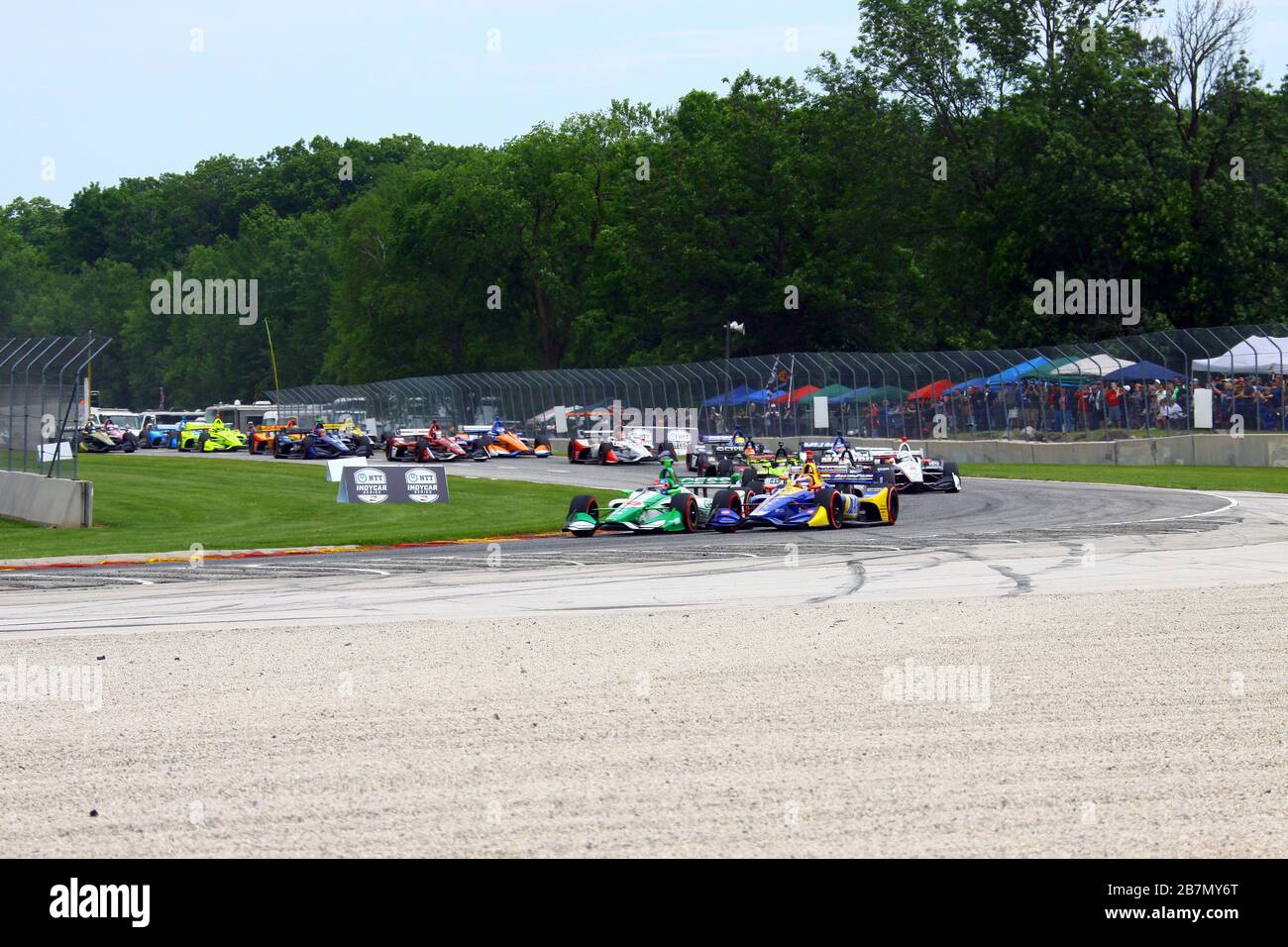 Elkhart Lake, Wisconsin- June 23, 2019: 88 Colton Herta, USA, Harding Racing, NTT Indycar race at Road America. Stock Photo