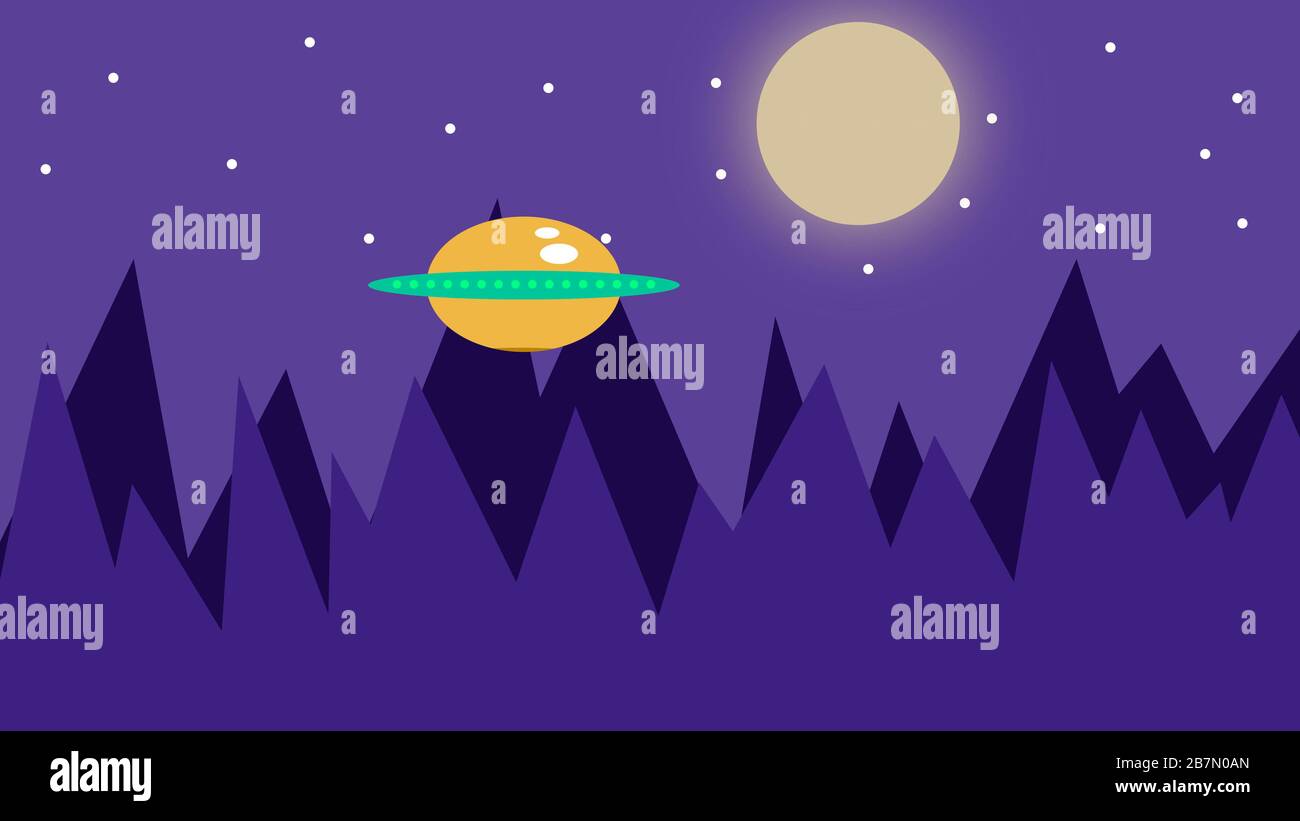 Aliens spacecraft backdrop. Beautiful 2d landscape scene Stock Photo ...