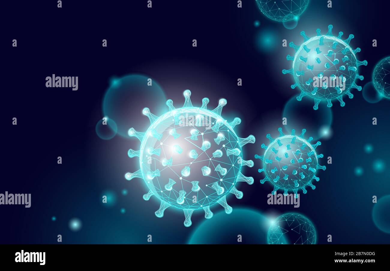 Microscope virus 3D low poly render. Laboratory analysis infection virus influenza flu pneumonia. Modern science technology medicine vector Stock Vector