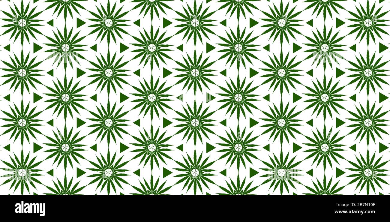 Green Marijuana Leaf Repeat Pattern Background Illustration for your Projects. Stock Photo