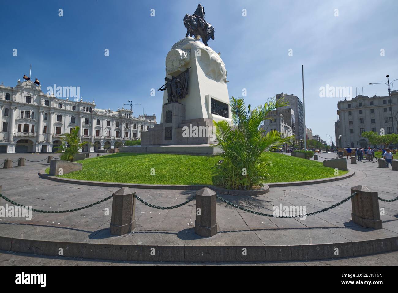 Lima, Peru - April 18, 2018: Back of statue of General San Martin showing additional sculpture at rear. Stock Photo