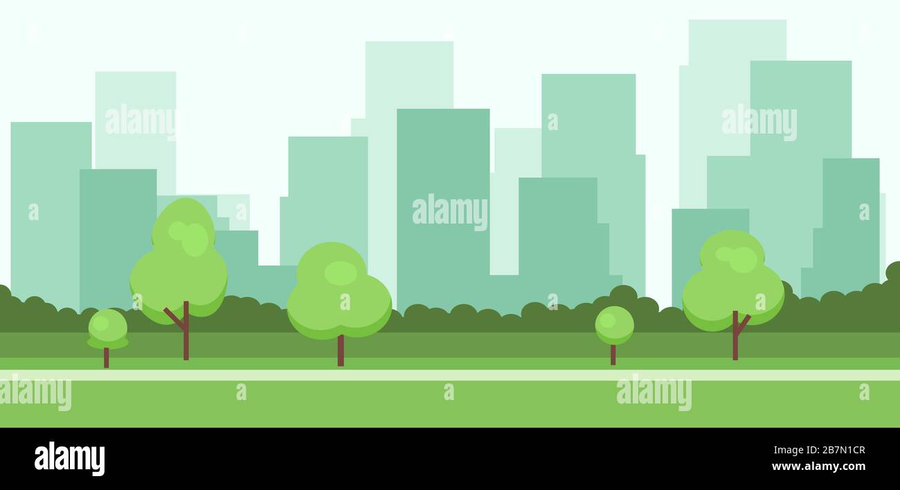 Abstract 2d background with buildings and trees Stock Photo - Alamy