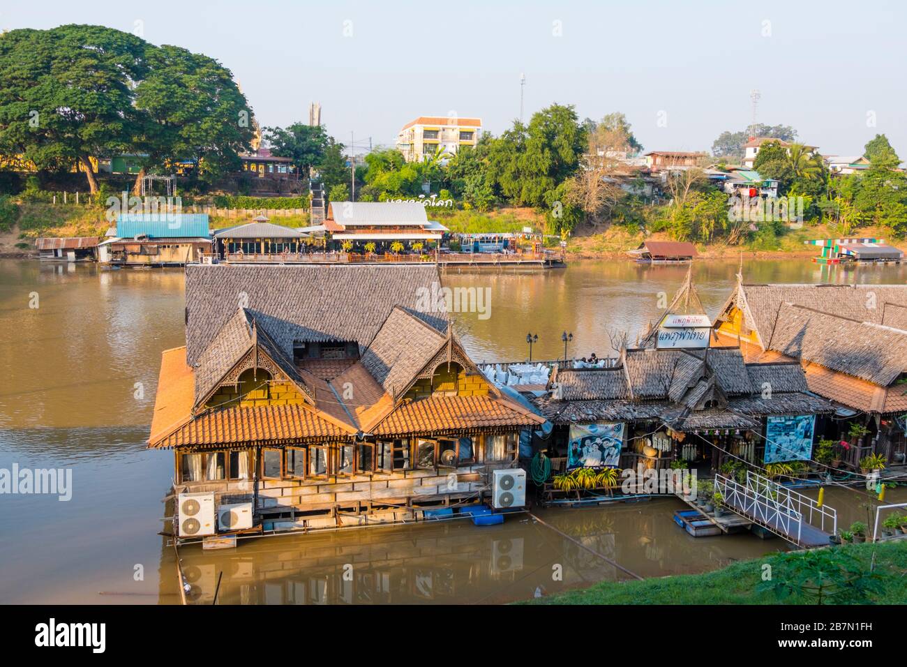 Restaurant boats, River Nan, Phitsanulok, Thailand Stock Photo