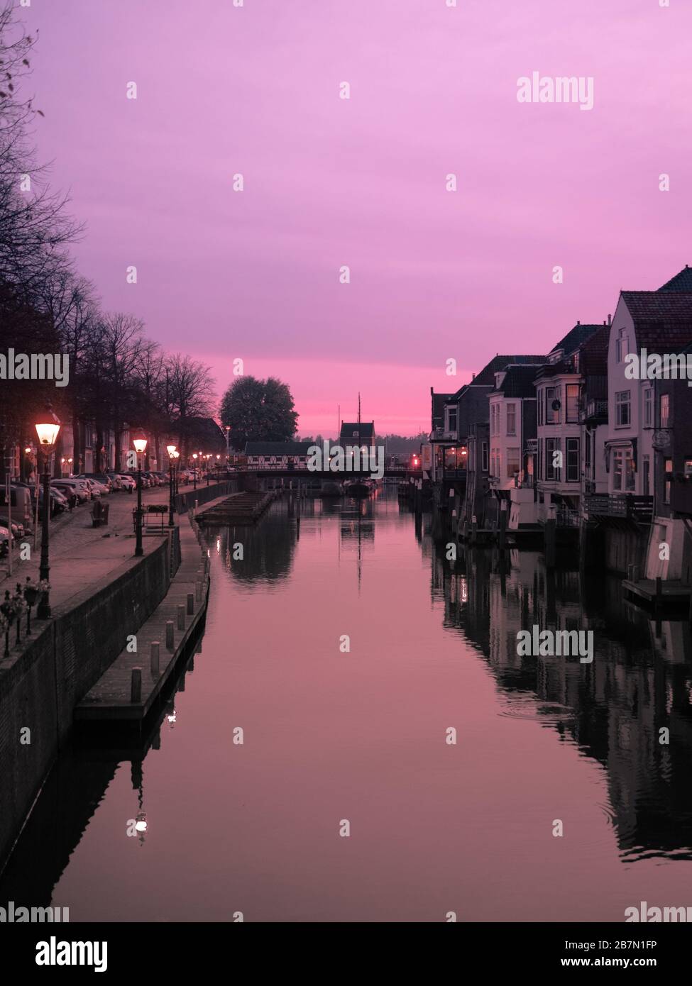 Canal with purple sky Stock Photo