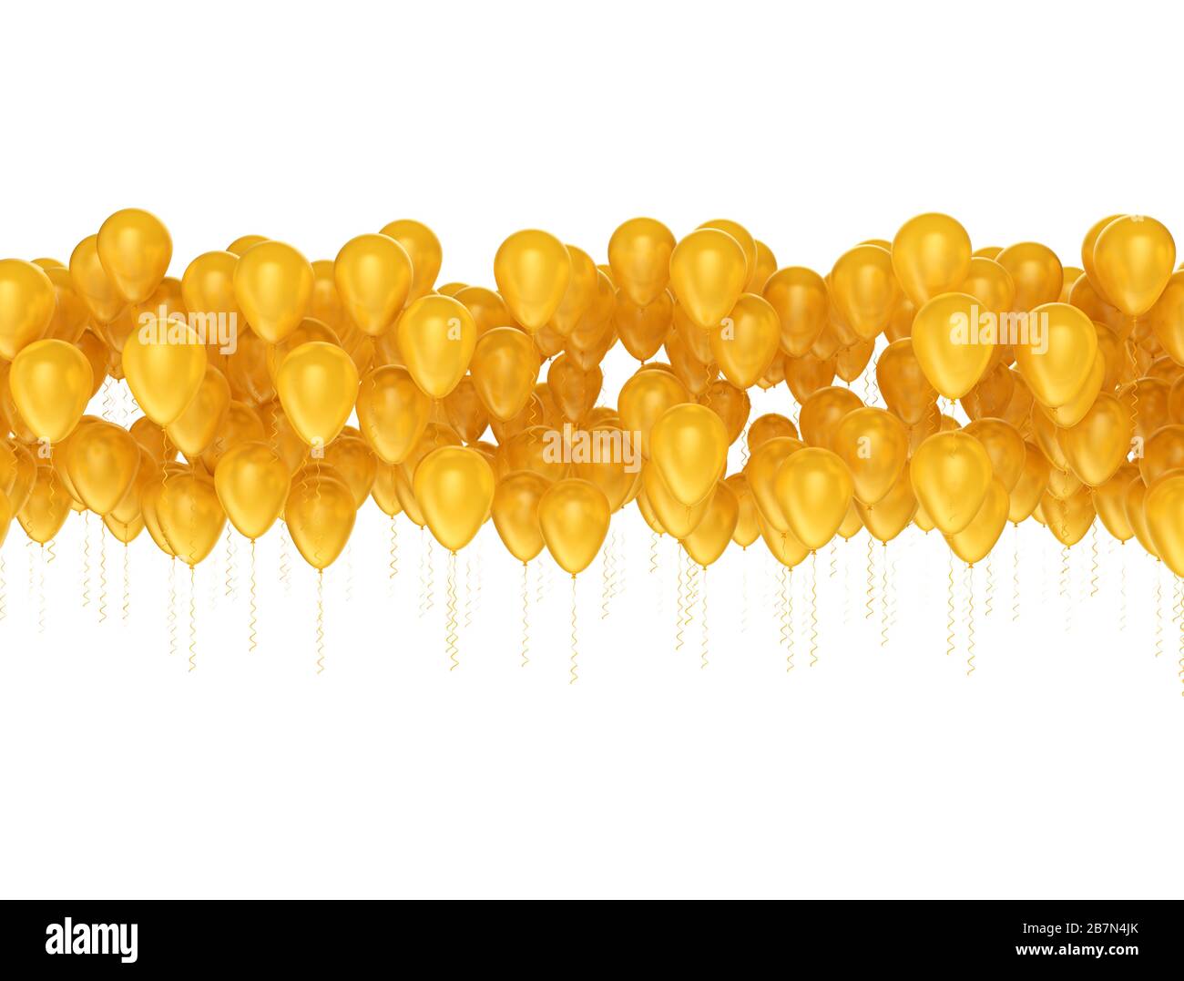 Row of flying golden balloon. isolated on white background Stock Photo ...