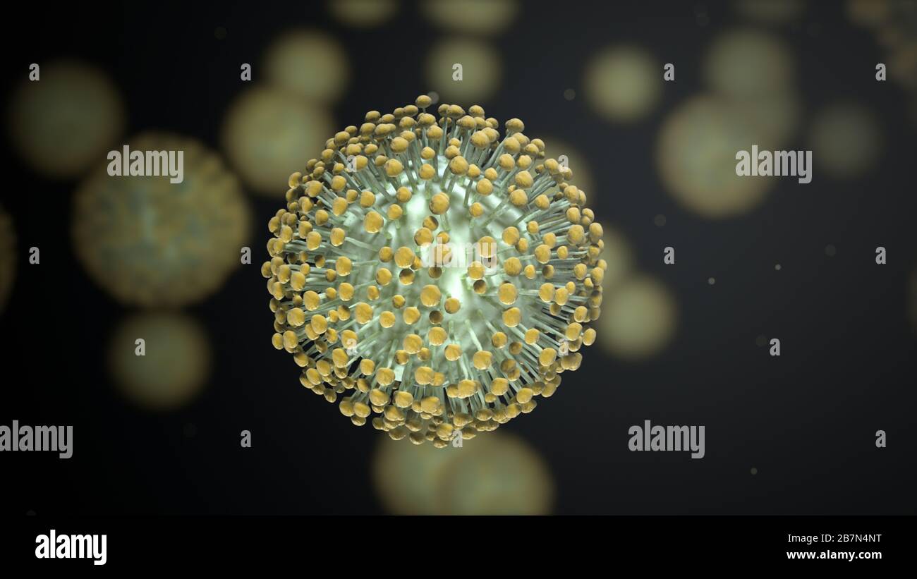 Coronavirus cells Covid-19 close up image. 3D illustration large group of virus cells Stock Photo