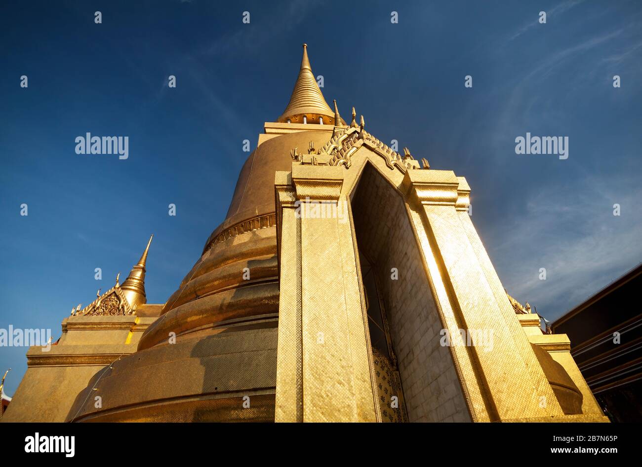 Golden Stupa in the Temple of the Emerald Buddha in Bangkok, Thailand Stock Photo