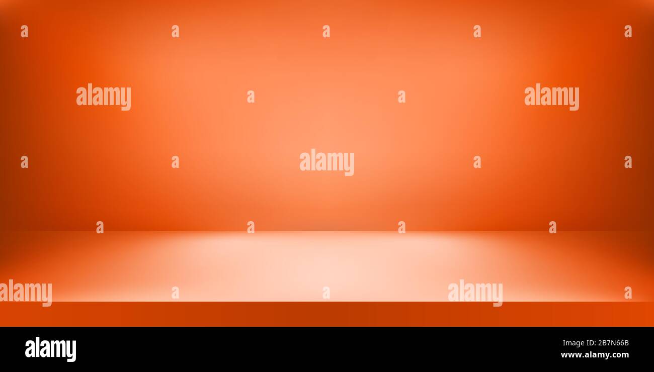 Empty orange color studio, Room background, product display with copy space for display of content design. Vector illustration Stock Vector