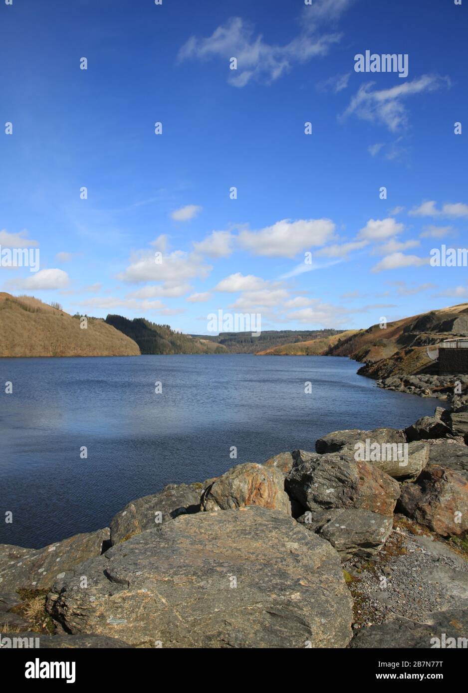 View from the dam on Llyn Brianne reservoir, Llandovery, Wales, UK