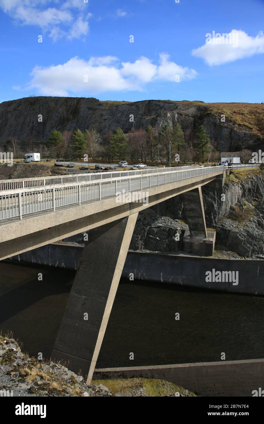 Bridge over the spillway at Llyn Brianne reservoir, Llandovery, Wales