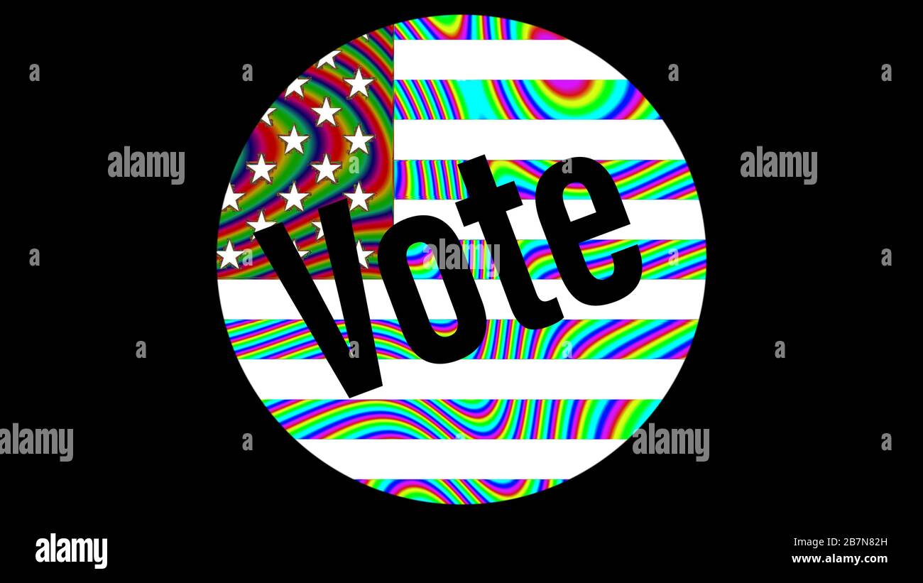 VOTE logo button, rainbow colors round shape flat design flyer for