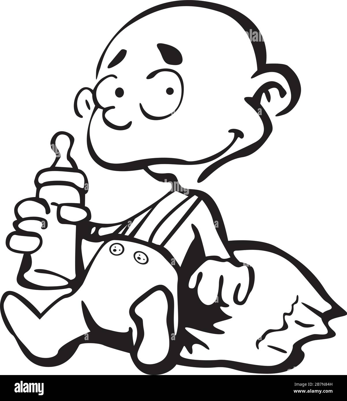 tiny baby boy with a teat bottle Stock Vector