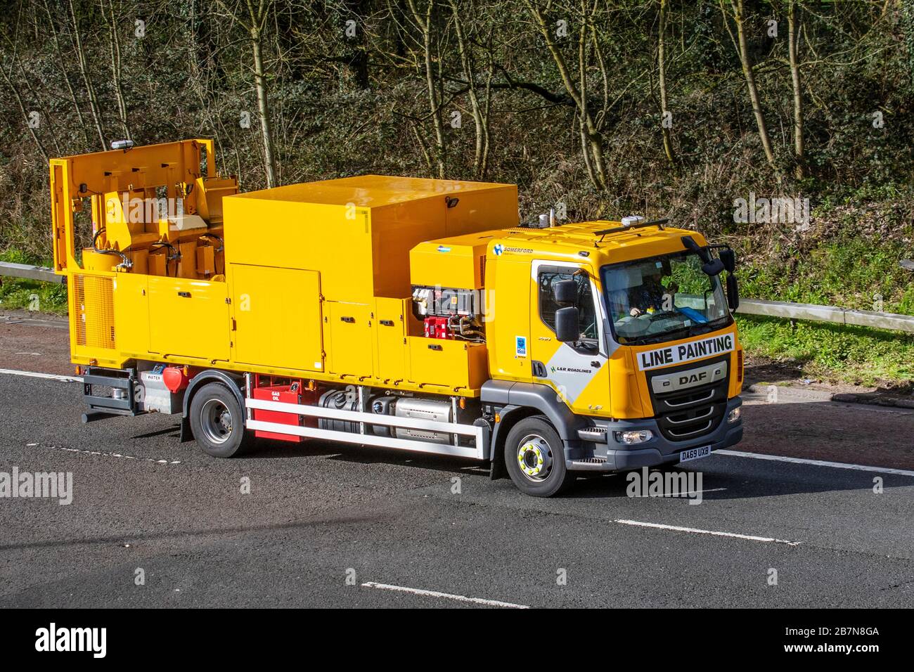 Line Painting; HGV Haulage delivery trucks, lorry, transportation, truck, cargo carrier, DAF LF