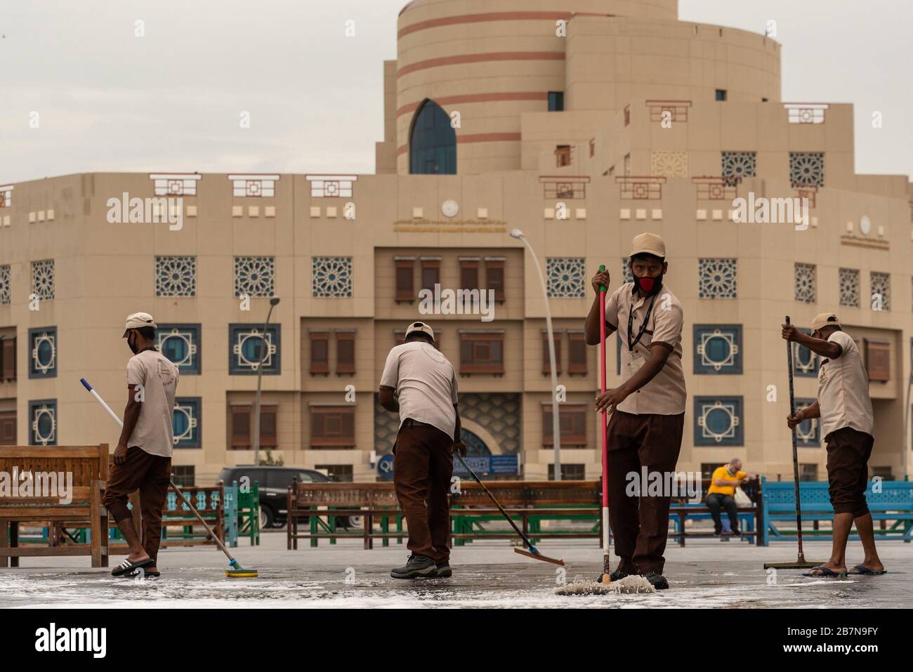 Workers Use Soap And Disinfectant To Wash The Pavement In Souq Waqif Qatar Has Implemented A Series Of Measures Aimed At Containing The Outbreak Of The Novel Coronavirus In The Country Measures