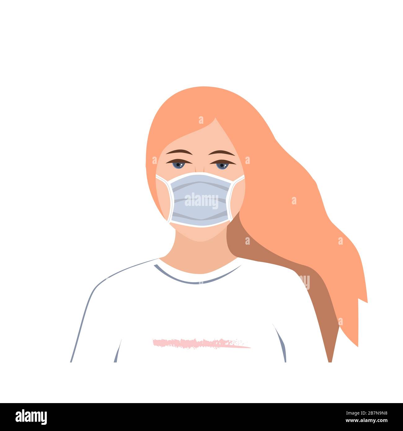 Healthy young woman, a girl in a medical protection mask. Health concept during an influenza or coronavirus epidemic. Vector flat style illustration Stock Vector