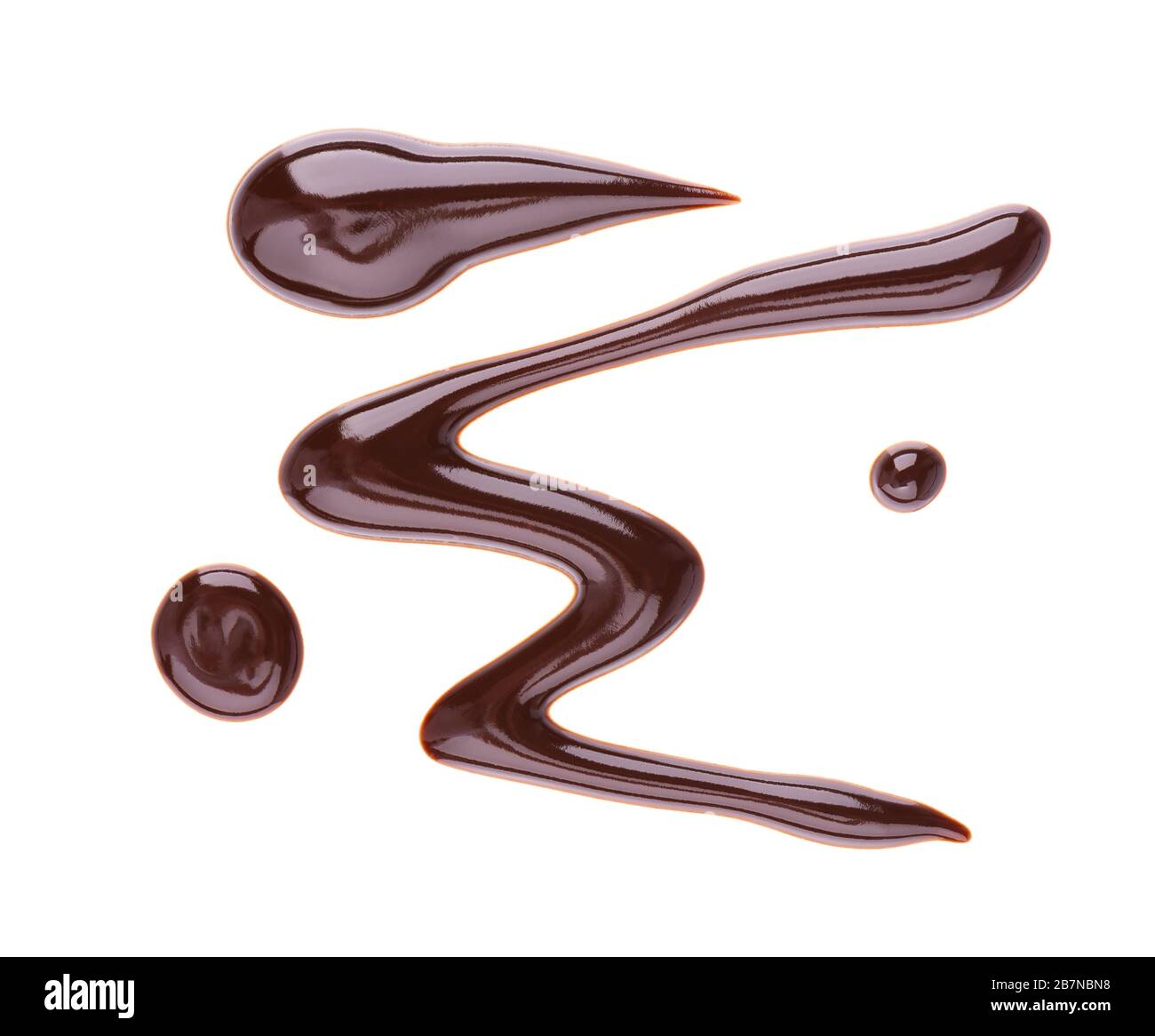Chocolate syrup drizzle isolated on white background. Splashes of sweet