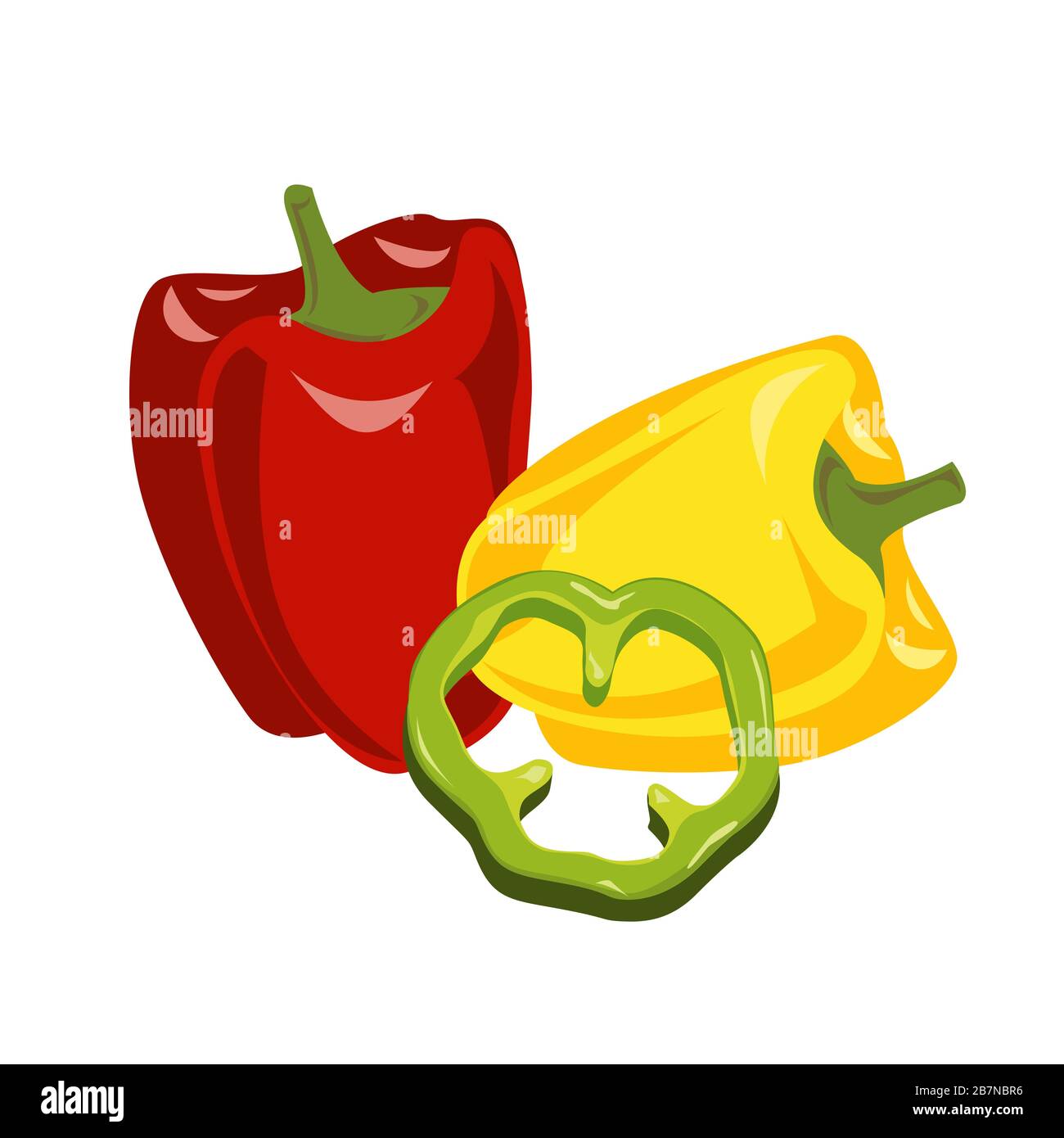 Yellow, red, and gree bell pepper composition, vegetables set. Vector illustration cartoon flat icon isolated on white Stock Vector