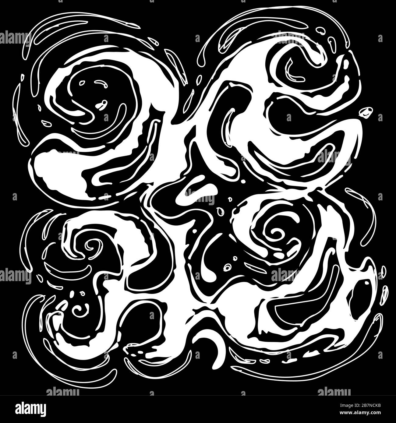 Black and white design. Abstract black spreading spots. Spontaneous