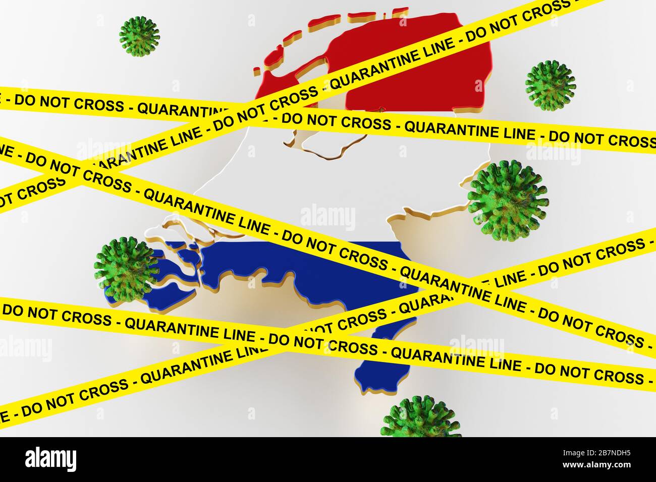 VIRUS WITH Netherlands FLAG, CORONAVIRUS, Flu coronavirus floating, micro view, pandemic virus infection, asian flu. 3d render Stock Photo