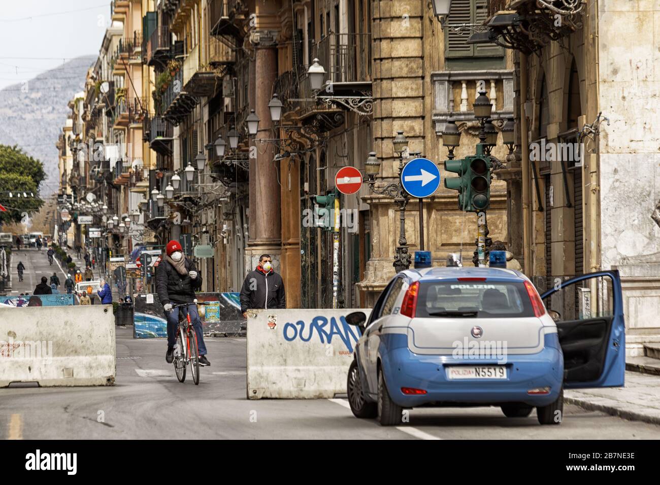 Italian police patrolling during the corona virus pandemic in Palermo, Italy Stock Photo