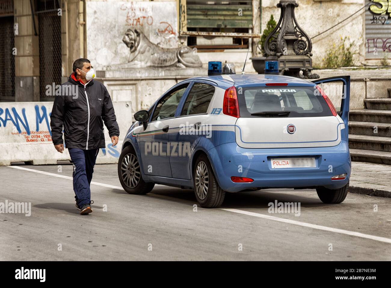 Italian police patrolling during the corona virus pandemic in Palermo, Italy Stock Photo