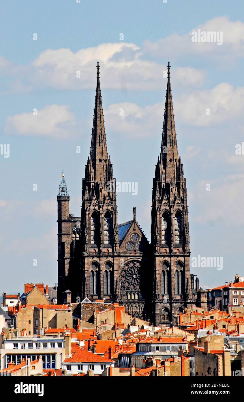 aerial view on Clermont-Ferrand and its cathedral, Puy de Dôme ...