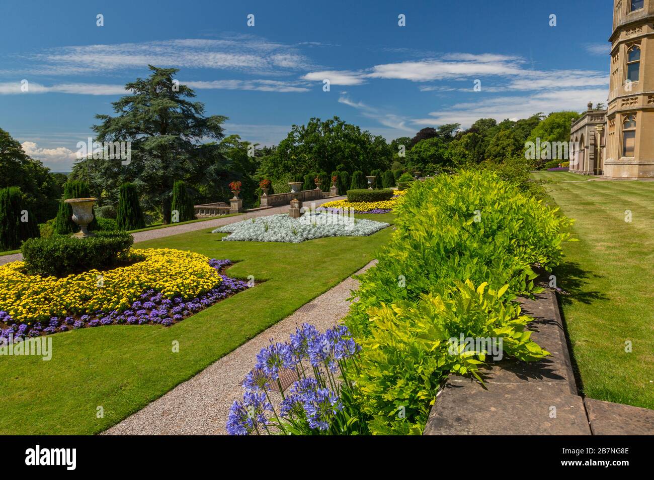 A colourful display of summer bedding plants in the formal gardens outside Tyntesfield House, nr Wraxall, North Somerset, England, UK Stock Photo