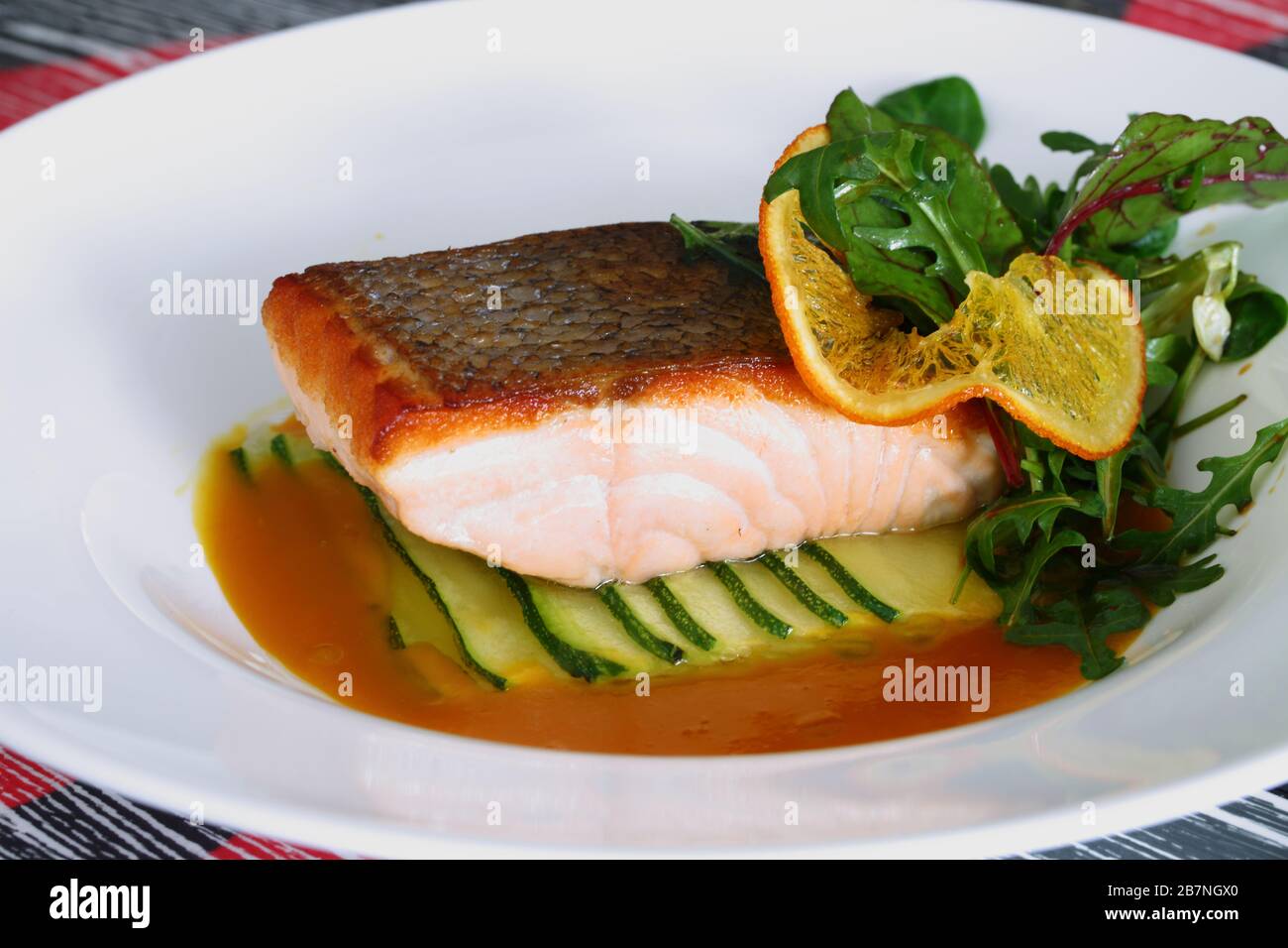 Grilled salmon with zucchini Stock Photo Alamy