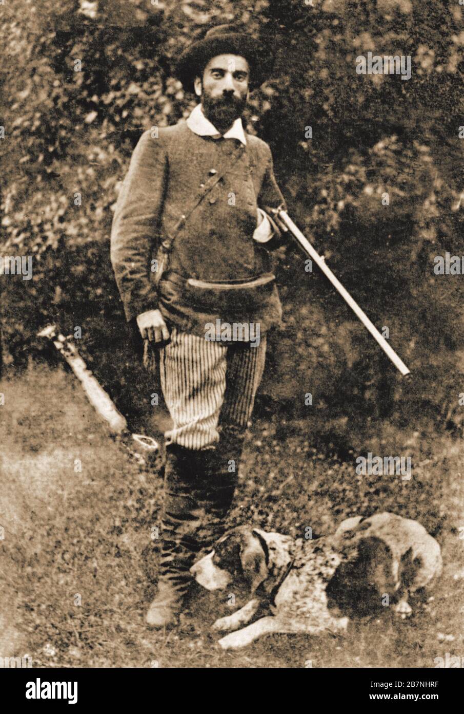 Isaac Ilyich Levitan (1860-1900) with his dog Vesta, before 1893. Found in the Collection of State Central Literary Museum, Moscow. Stock Photo