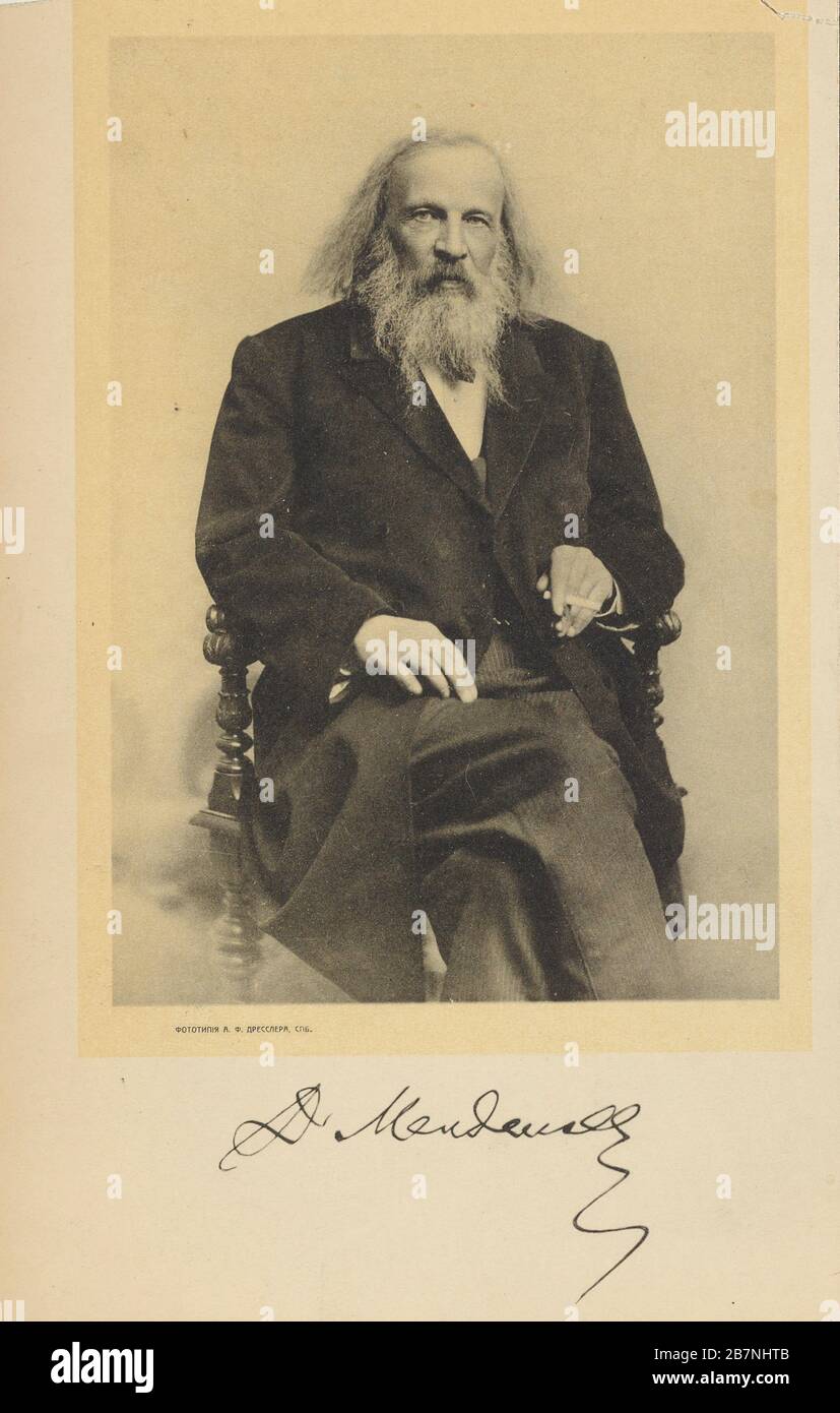 Portrait of Dmitri Mendeleev, c. 1900. Private Collection. Stock Photo