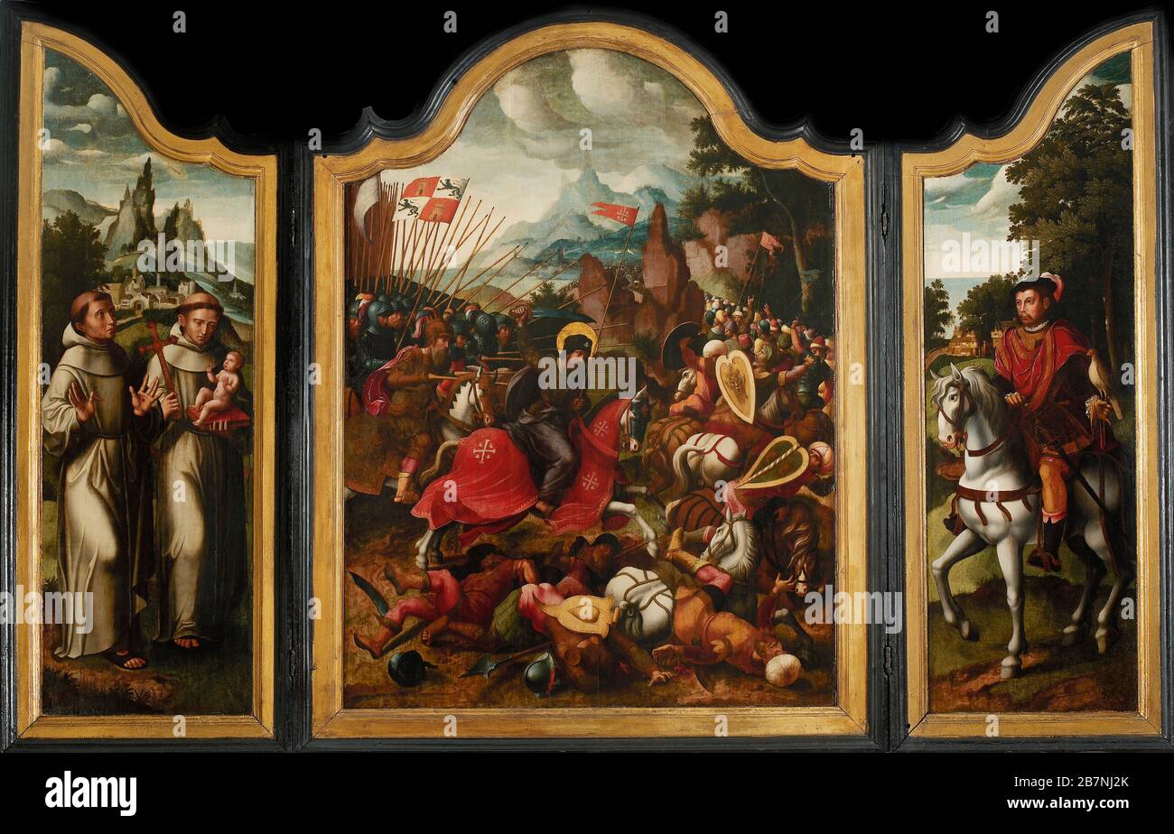 The Battle of Clavijo, ca 1525-1550. Found in the Collection of Museum Mayer van den Bergh, Antwerp. Stock Photo