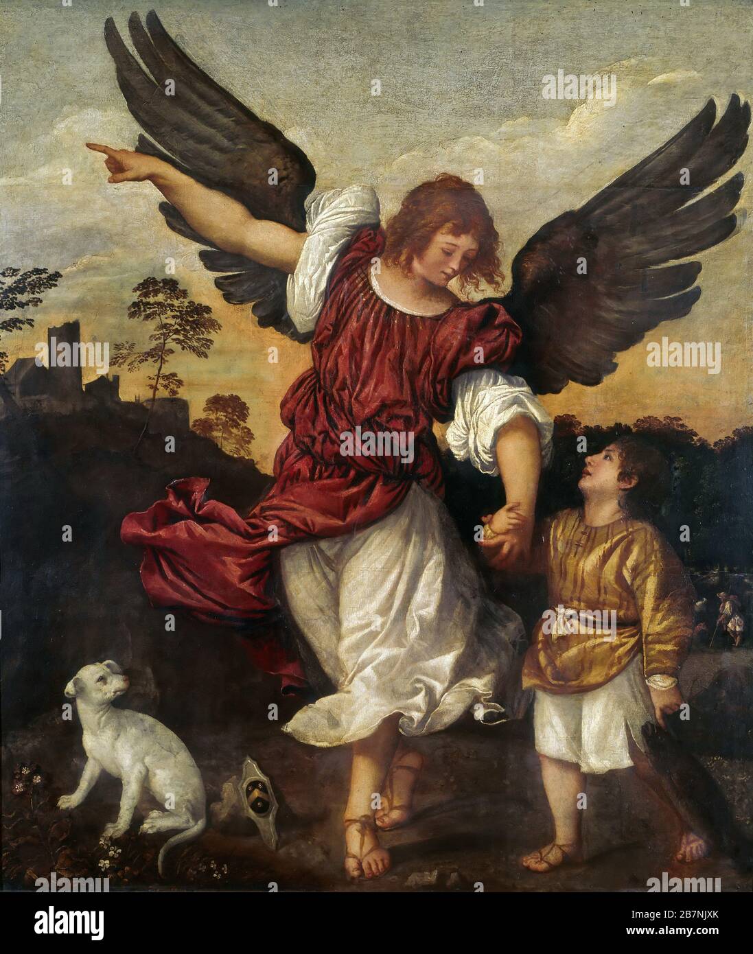 Tobias and the Angel, ca 1521-1525. Found in the Collection of Gallerie dell'Accademia, Venice. Stock Photo