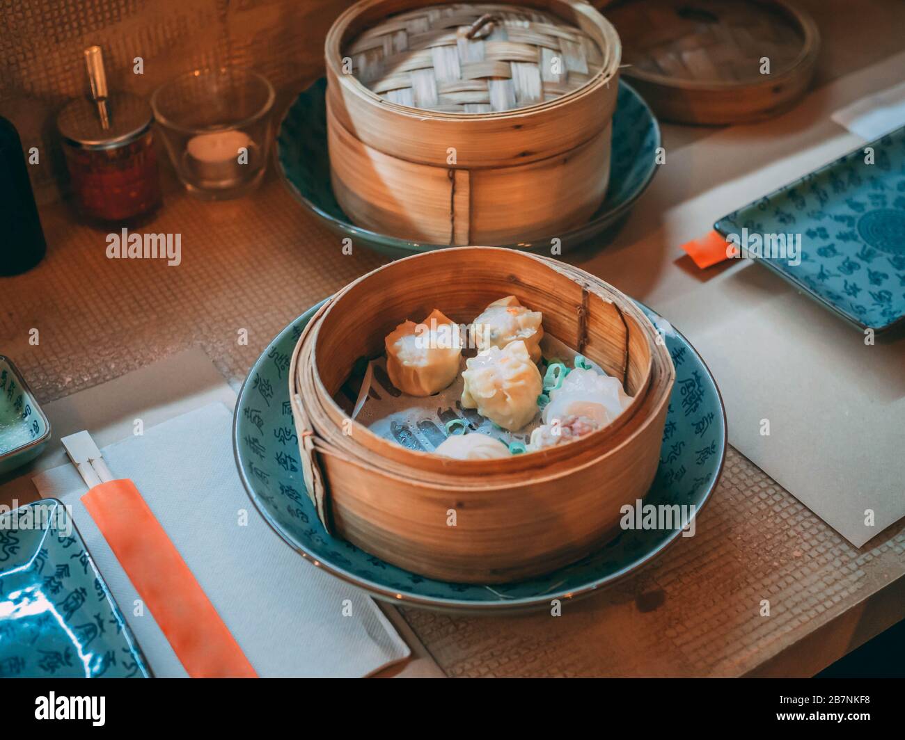 High angle shot of an assortment of classic dim sum Stock Photo