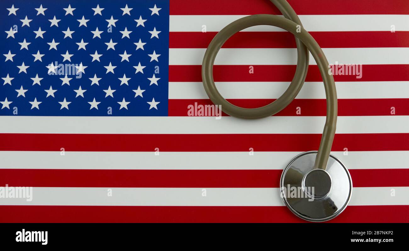 Stethoscope on USA National Flag Stock Photo Alamy