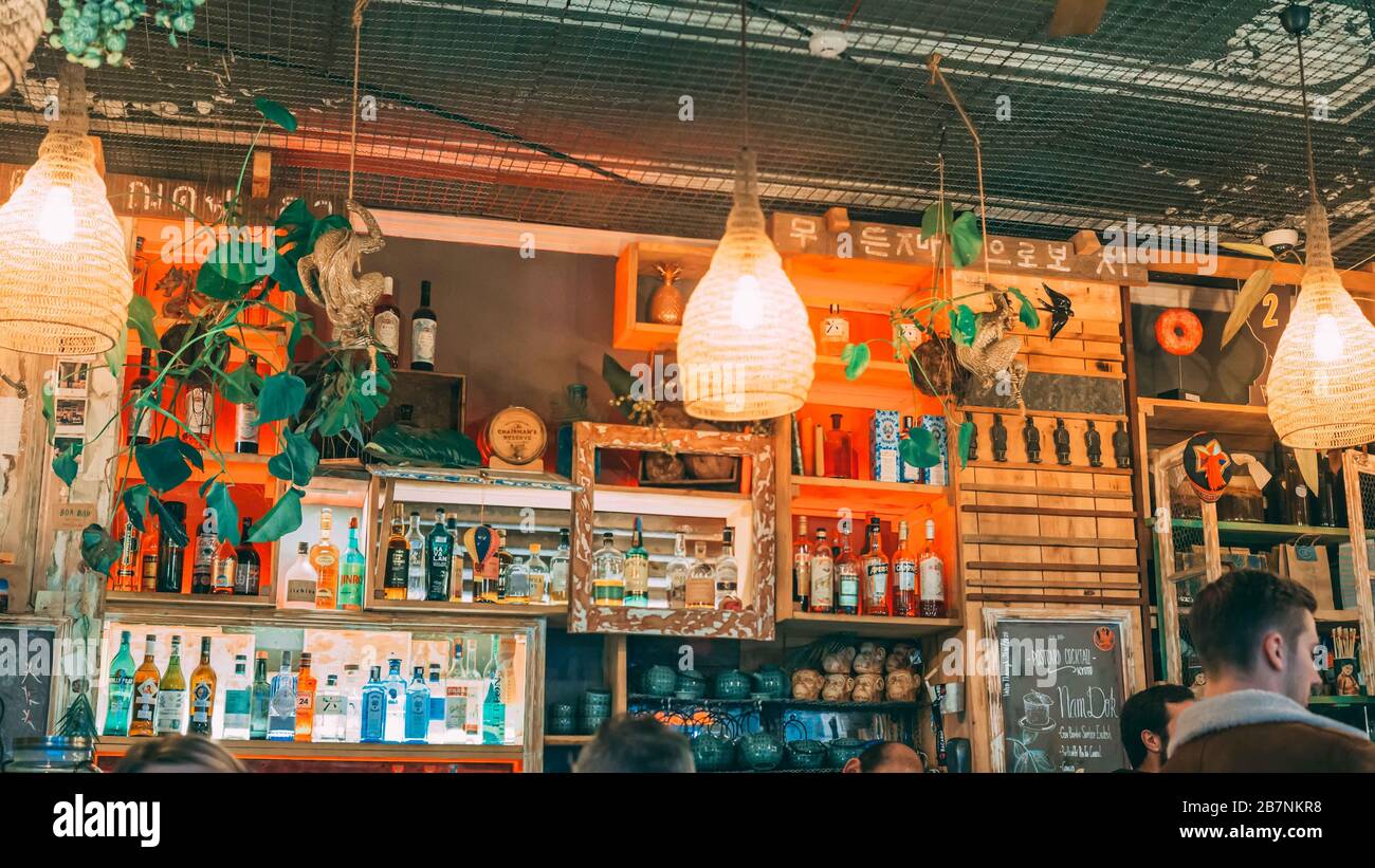 LISBON, PORTUGAL Jan 01, 2020 Interior of Asian Restaurant BoaBao