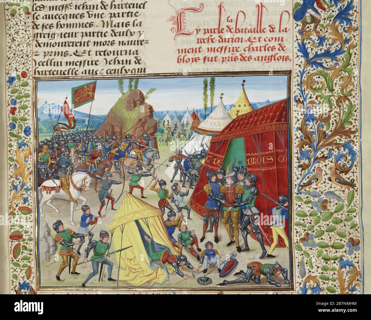 Charles of Blois captured at the Battle of La Roche-Derrien (Miniature from  the Grandes Chroniques de France by Jean Froissart), ca 1470-1475. Found in  the Collection of Biblioth&#xe8;que Nationale de France Stock