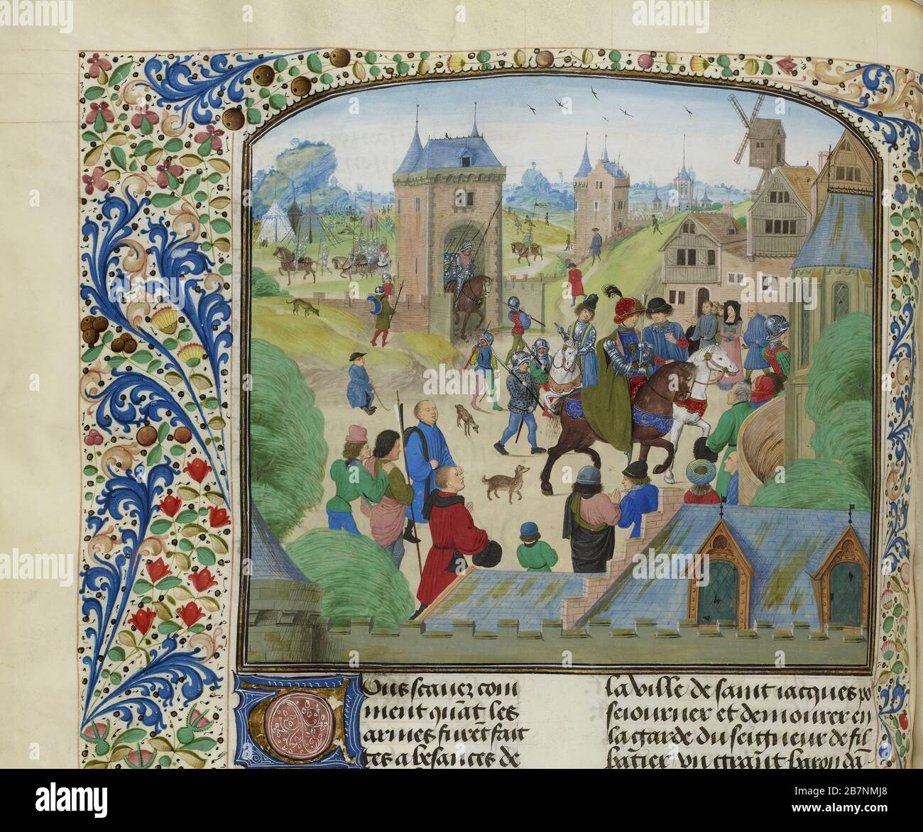 Capture of Orense by the English army, 1387 (Miniature from the Grandes Chroniques de France by Jean Froissart), ca 1470-1475. Found in the Collection of Biblioth&#xe8;que Nationale de France. Stock Photo