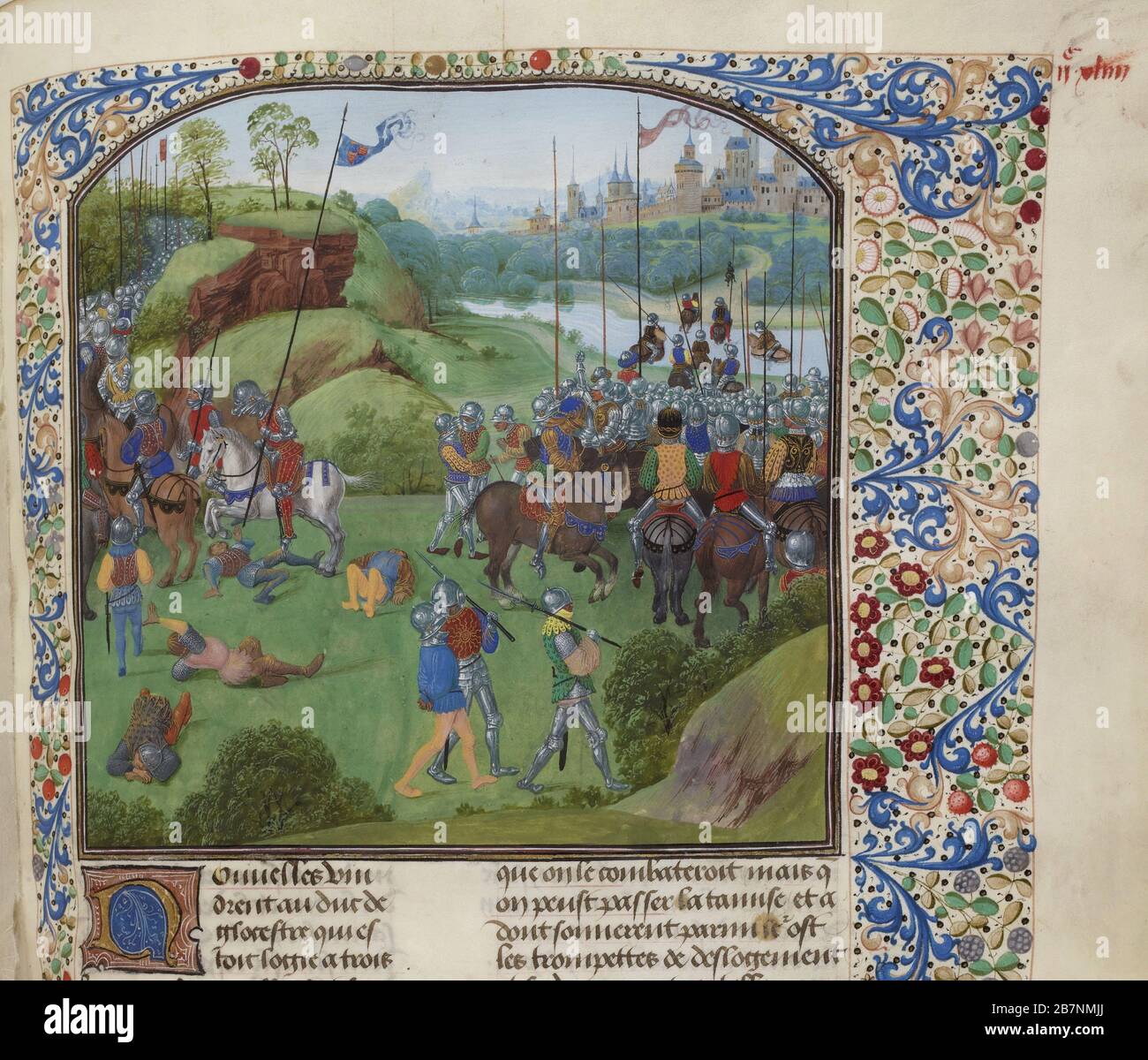 The Battle of Radcot Bridge on 19 December 1387 (Miniature from the Grandes Chroniques de France by Jean Froissart), ca 1470-1475. Found in the Collection of Biblioth&#xe8;que Nationale de France. Stock Photo