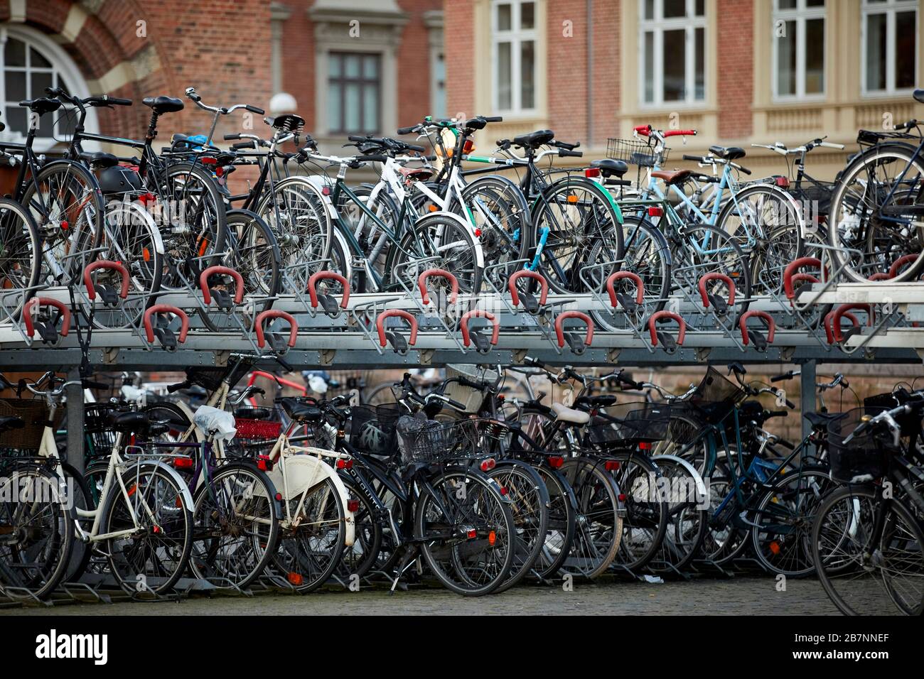 Copenhagen, Denmark’s capital,  large cycle parking at the central station Stock Photo