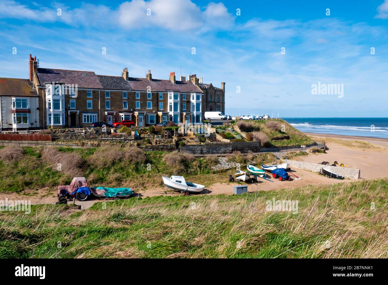 The access to Marske beach with tractors and fishing boats with a fine