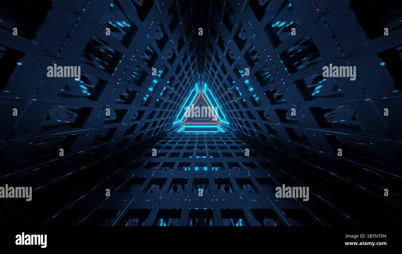 Rendering abstract futuristic background with a glowing neon lights ...
