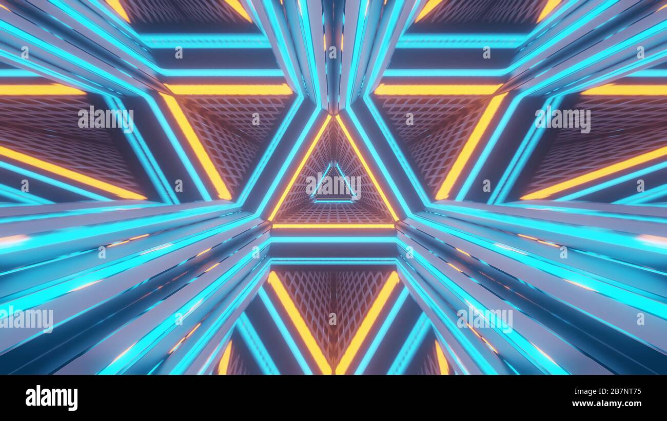 Rendering abstract futuristic background with a glowing neon lights ...