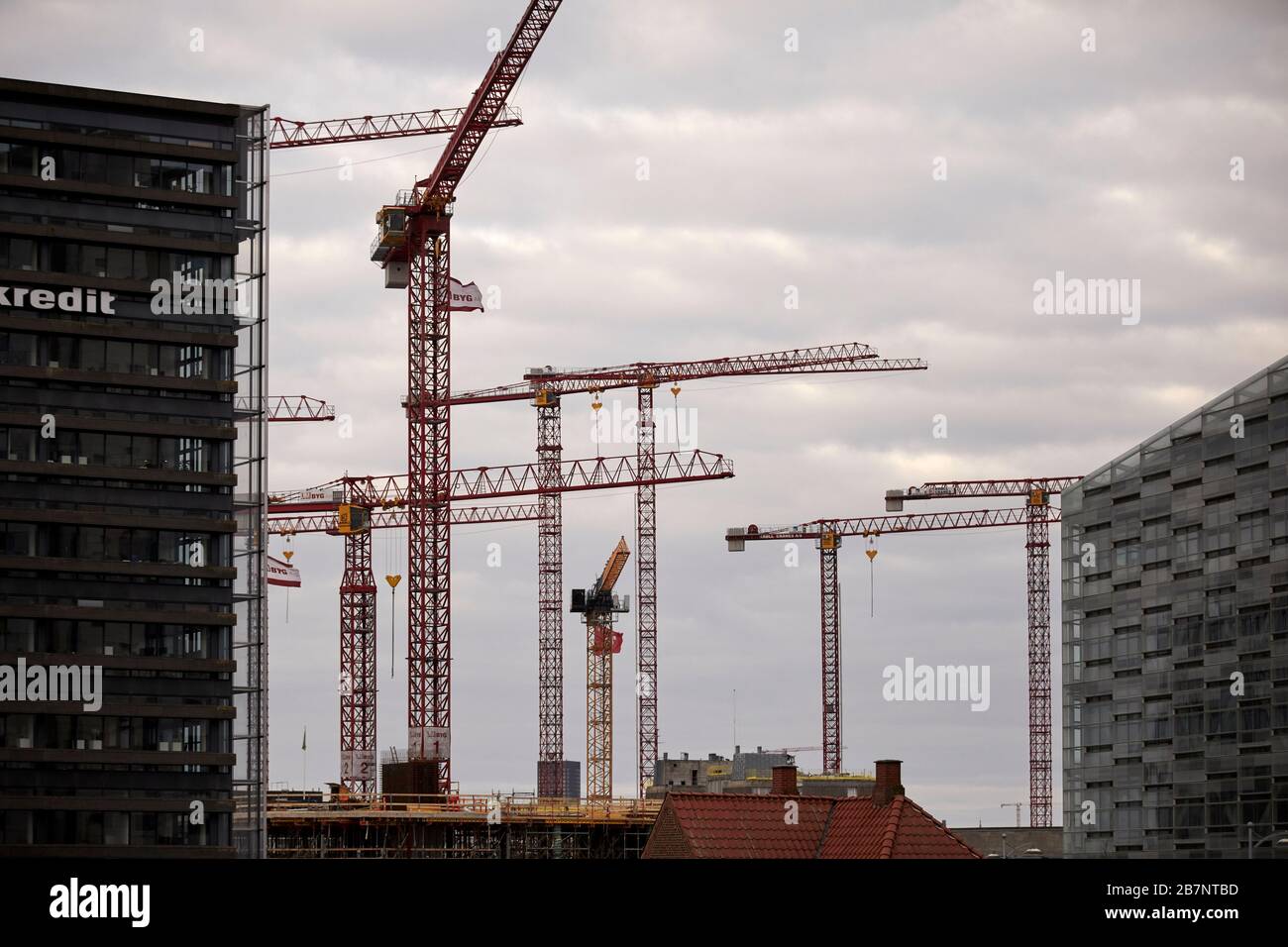 Copenhagen, Denmark’s capital, crane towers on the skyline Stock Photo