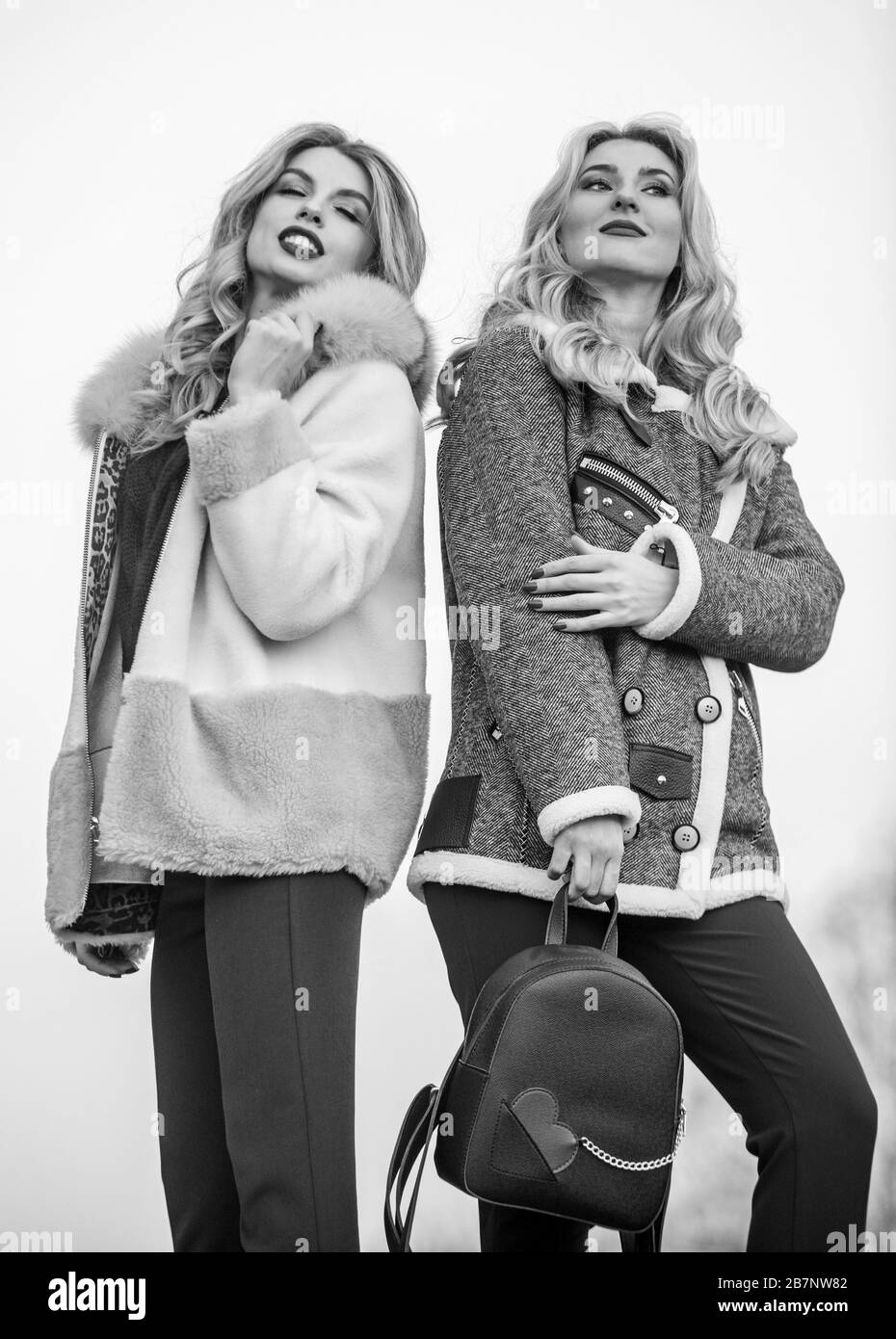 Fashion Friends. Winter Clothes. Women Wear Down Jacket with Furry