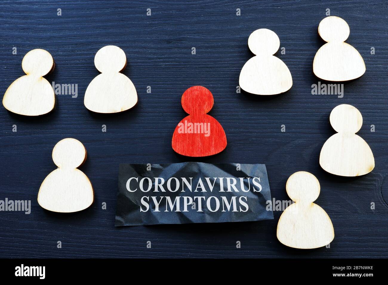 Coronavirus symptoms concept. Symbol of ill by covid 19 figure. Stock Photo